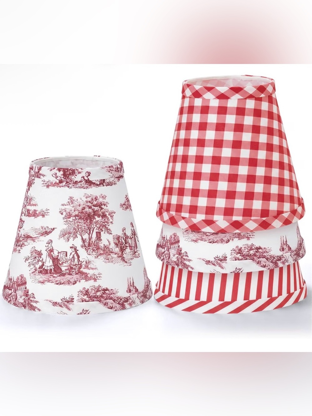 Red Toile & Gingham Lamp Shade Set - Classic Red Fabric Shades